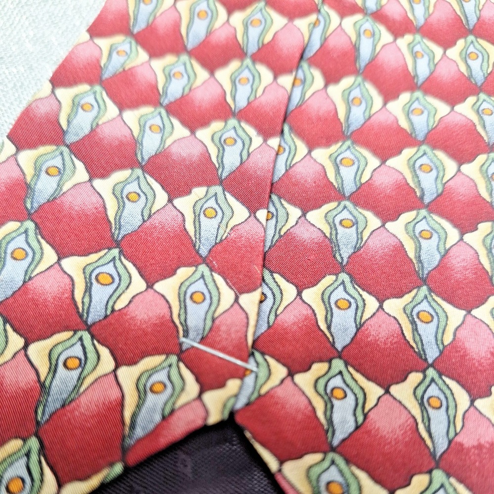 2 Jerry Garcia 100% Silk Tie Lot Red Brown Gray Abstract 1 Collectors 1990s Y2K - Picture 6 of 7